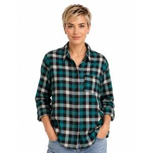 Eden & Olivia Womens Plaid Button Front Shirt Teal Black Plus Size